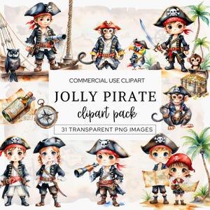 Clipart pirate pour enfants pour les fêtes d'anniversaire, les invitations et les travaux manuels en papier. Décoration de fête à thème pirate garçons, carte au trésor PNG, bateau pirate, CA6
