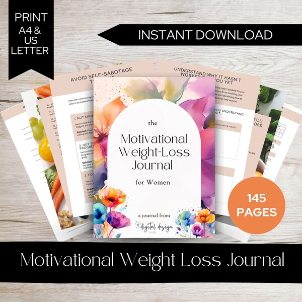 Motivational Weight Journal for Women | Weight Loss Tracker | Fitness Journal | Meal Planning | Healthy Habits | Motivation | DDH001