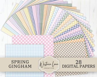Papeles digitales de cuadros vichy en tonos pastel para scrapbooking, invitaciones, creación de tarjetas, fondos imprimibles, patrones a cuadros y páginas de scrapbooking con estampado de cuadros.