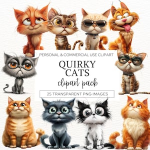 Quirky Cats Clipart PNG, Funny Animals, Whimsical Kittens, Cute Kitty Graphics, Papercraft Scrapbooking, Kids decor, Sublimations Designs.