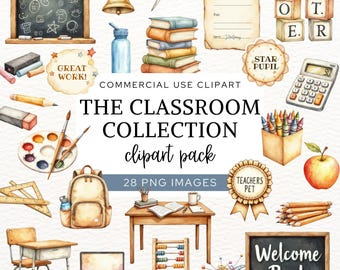 Composition Classroom Clipart, Back to School Graphics, Teachers Resources, First Day, Education Illustrations, School Supplies Clip Art PNG