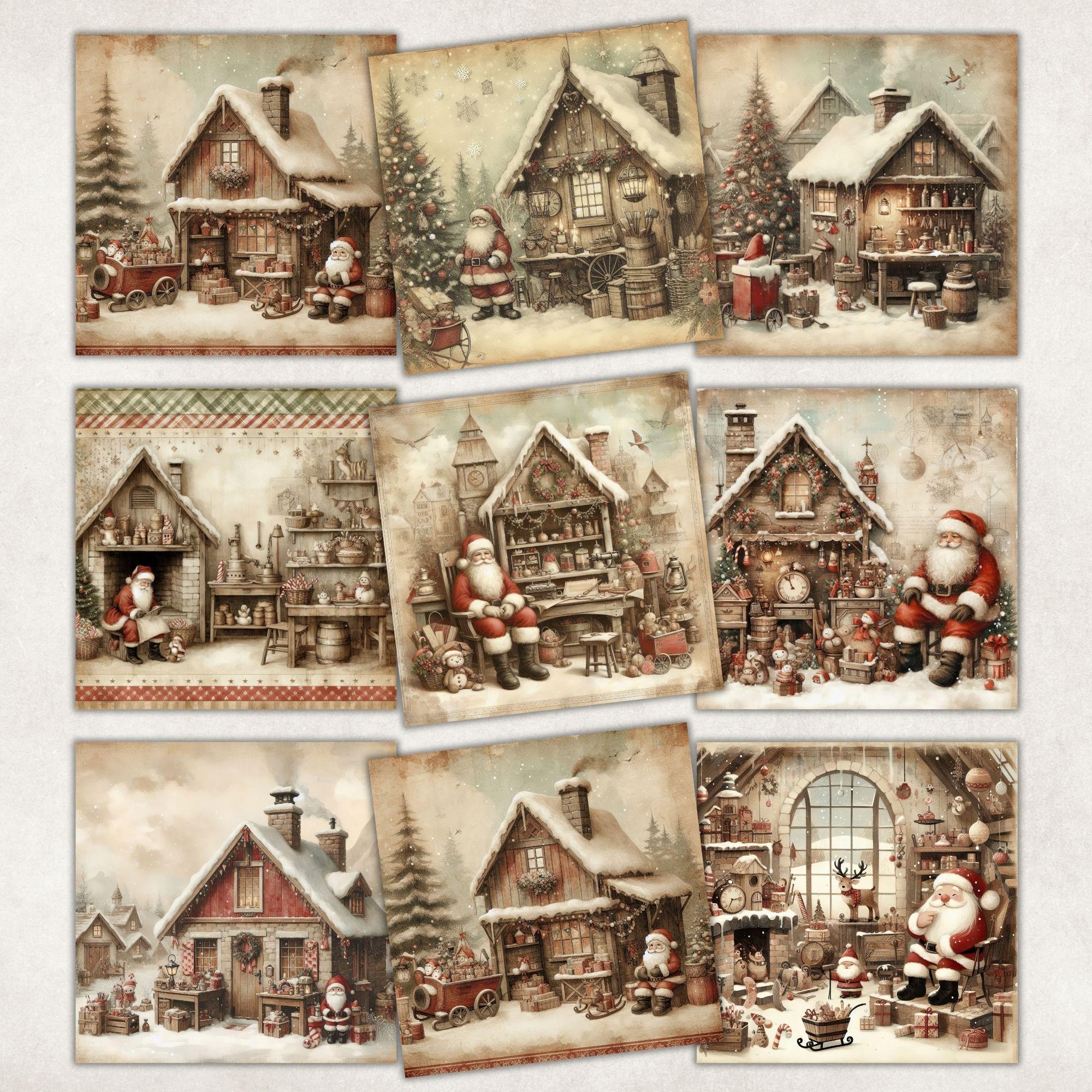 Vintage Christmas Digital Papers, Festive Scrapbook Printable Pages ...