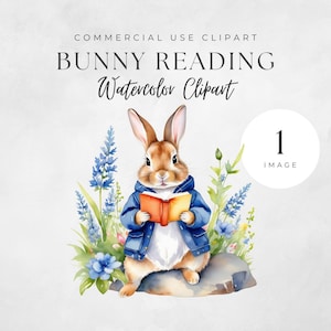 Aquarel konijntje clipart, kinderkamer kunst, schattig konijntje png, konijn babyshower, decor kinderkamer, konijn en lentebloemen, commercieel gebruik.