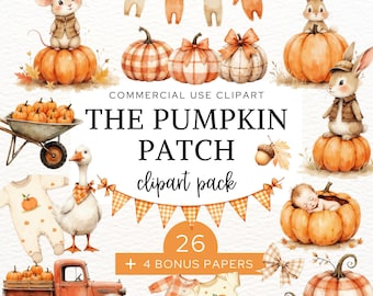 Little Pumpkin Baby Shower Clipart, Baby Clothesline PNG, Watercolor Fall Pumpkins and Bows, Autumn Baby Clothing, Commercial Use, CA6