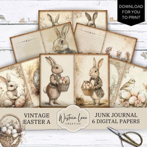 Vintage Easter Junk Journal Papers, Digital Download Kit, Printable Ephemera, Spring Scrapbooking Pages, Easter Bunny, Craft Supplies, JJ314