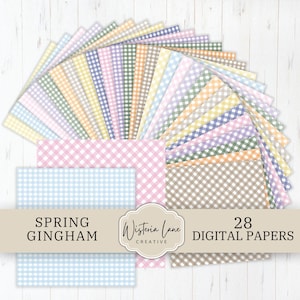 Pastel Gingham Digital Papers for Scrapbooking, Invitations, Card Making, Printable Backgrounds, Checkered Patterns, Plaid Scrapbook Pages.