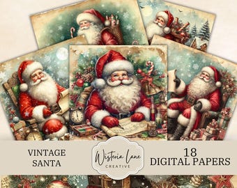 Vintage Santa Claus Digital Papers, Christmas Scrapbook Printable Pages, Festive Junk Journal Ephemera, Holiday Scrapbooking Papers, DP009