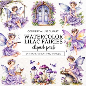 Watercolor Lilac Fairy Clipart, Purple Fairies, Fairy garden, Girls decor, Magical , Commercial use