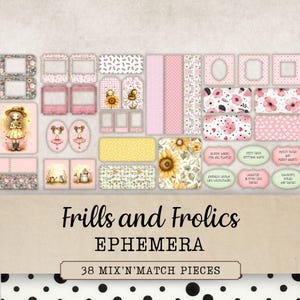 Cottage Girl Junk Journal Ephemera Kit, Country Cottagecore Paper Craft Supplies, Printable Shabby Chic Scrapbook Tags Cards Frames, JJ321