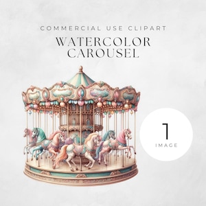 Aquarel carrousel enkele clipart digitale download, pastel paarden, carnaval graphics, circuskunst, inrichting kinderkamer, junk journal, papercraft.