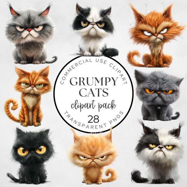 Grumpy Cats Clipart, Angry Cats, Grumpy Cats PNG, Funny Cat PNG, Funny Animals Clipart, Sublimation Clipart, Funny Cat Clipart, Moody Cats