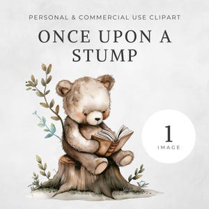 Bär liest ein Buch Clipart, süße Bären PNG, Wald Kinderzimmer Kunst, digitaler Download für Kinder Dekor, Aquarell Tiere Illustration, CA10