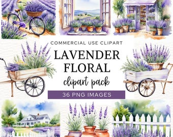 Provence Lavender Clipart, Watercolor Floral PNG, Digital Download for Scrapbooking, Botanical Art, Commercial Use.