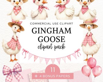 Clipart de ganso en acuarela, PNG de ganso divertido para baby shower, clip art digital para cumpleaños de niña, decoración de guardería de mamá ganso, uso comercial, CA6
