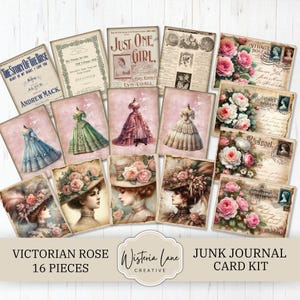 Cartões de diário de sucata com rosas vitorianas, chique floral surrado, itens vintage para impressão, kit de diário de sucata, scrapbooking, download digital, JJ316