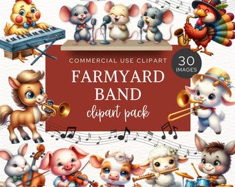 Farmyard Clipart, Watercolor Animals Clipart, Printable Clipart Bundle for Crafts, Musical Farm Animal, Digital Scrapbooking, Journals, CA1