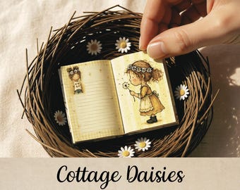 Cottage Daisies Mini Book, Printable Miniature Journal For Crafts and Junk Journals, Dolls House Printable,  JJ333