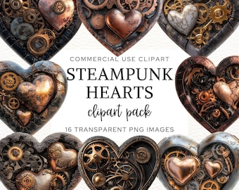 Steampunk Valentine Heart Clipart, Valentine's Day Card Making, Mechanical Heart PNG Clip Art, Junk Journaling, Vintage Scrapbooking Design