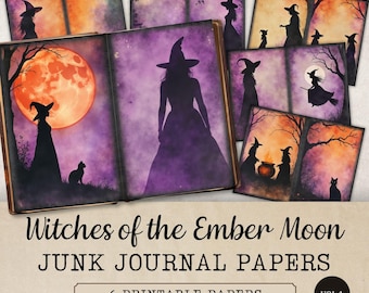 Purple Witch Junk Journal Kit, Printable Witches Scrapbook and Junk Journal Pages, Dark Gothic Digital Papers to Download, JJ329