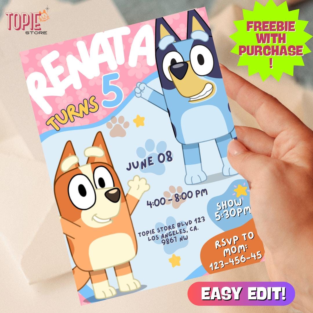 Bluey & Bingo Birthday Invite + Free Thank You Tag