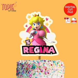 Benutzerdefinierte Prinzessin Peach Mario Bros Geburtstagstorte Topper, personalisierte druckbare Party-Dekorationen, jeder Name und jedes Alter Cake Topper.