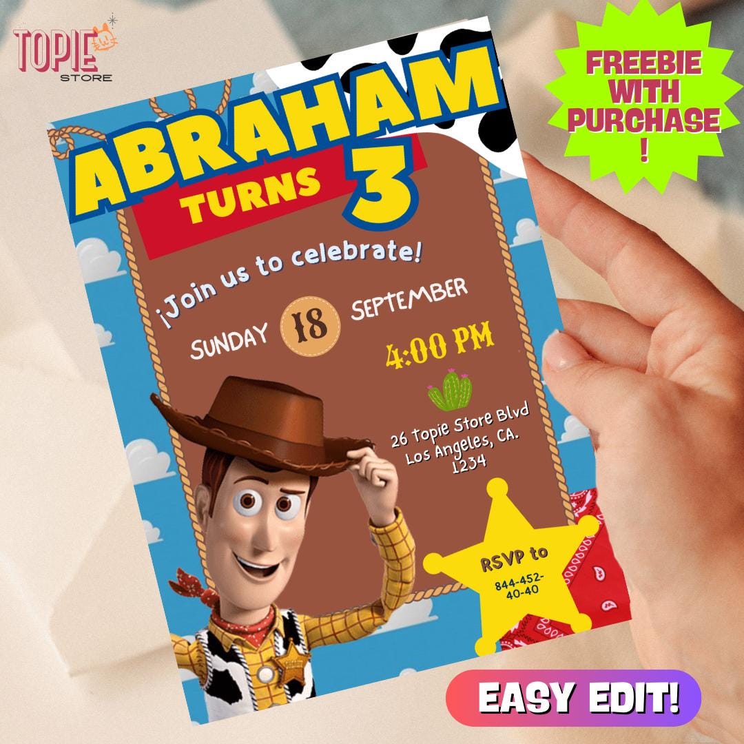 Woody First Rodeo Invite Woody Cowboy Birthday Invitation Template | Editable Toy Story-themed ...