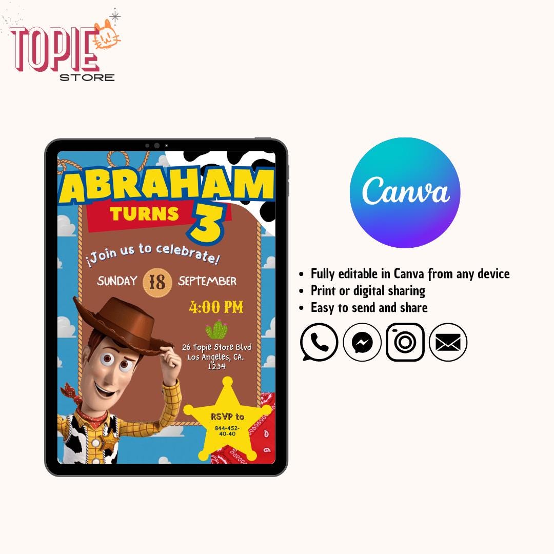 Woody First Rodeo Invite Woody Cowboy Birthday Invitation Template | Editable Toy Story-themed ...