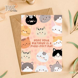 Printable Cat Birthday Card - Cute Kitty Pun Birthday Card - Hope Your Birthday is a Purr-fect One - Instant Download - Funny Cat Lover Gift