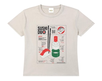 Camiseta Sushi Duo con hombros caídos y lavado vintage