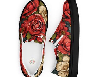 Zapatillas de lona sin cordones para mujer Red White Rose