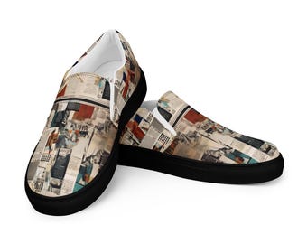 Zapatillas de lona sin cordones para mujer estilo periódico