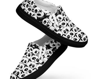 Zapatillas de lona sin cordones para mujer con estampado integral de panda