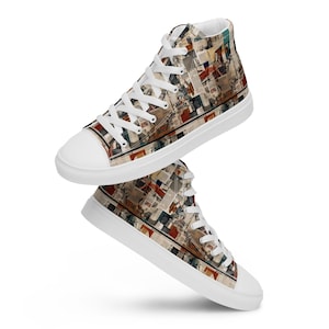 Women’s high top canvas shoes, All Over Print Unique high Tops, Newspaper Patterns
