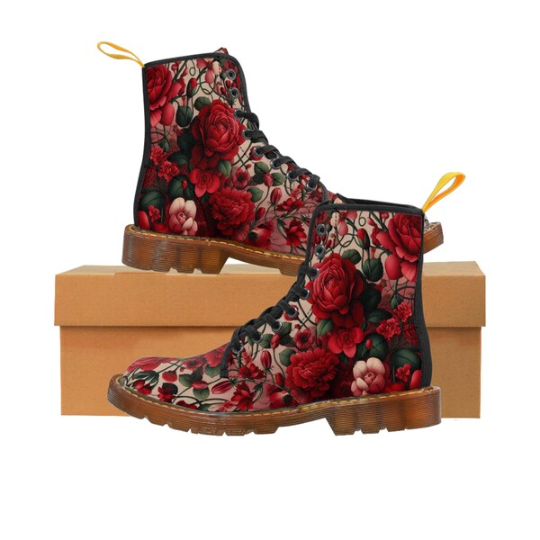 Rose All Over Print Women's Canvas Boots