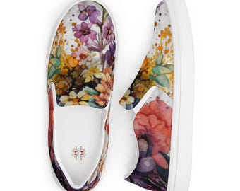 Zapatos de lona sin cordones para mujer con estampado floral otoñal