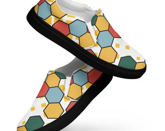 Zapatillas de lona sin cordones para mujer con hexágonos de colores