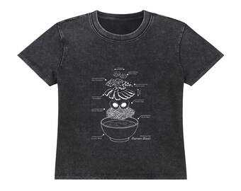 Camiseta vintage con hombros caídos y lavado con diagrama de tazón de ramen