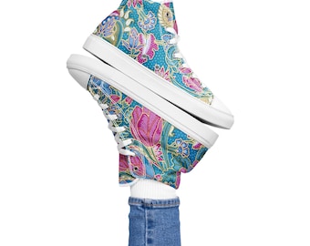 Women’s high top canvas shoes, All Over Print Floral Shoes, floral high top sneakers, floral print canvas sneakers, unique floral high tops