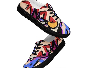 Zapatillas abstractas modernas para mujer, diseño de grafiti abstracto atrevido, zapatillas de lona con grafiti colorido, zapatillas de moda para mujer, lona artística