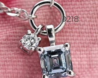 Princess Cut Charms Diamant Anhänger für Sie, ausgefallene Blau Lab gewachsene Diamant Charms Anhänger für Frauen, handgemachtes Schmuck Geschenk, Hochzeitsgeschenke