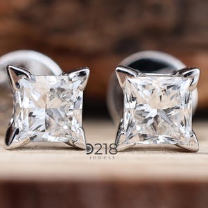Princess Cut Lab Grown Diamond Solitaire Earrings, Screw Back Stud Earring Gift, 1 TCW Princess Diamond Earrings, Handmade Anniversary Gifts