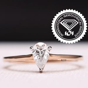 Classic Lab Grown Pear Diamond Ring For Women, Rose-Gold Ring For Her, Anniversary Gift For Ring, Ring Gift For-Girlfriend, Handmade Jewelry