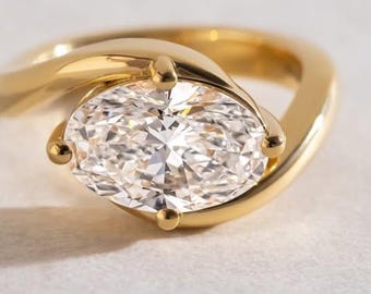 2 CT Lab Grown Oval Diamond Engagement Ring Twisted Band Yellow Gold Proposal Ring for Women