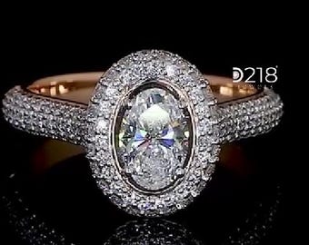 Oval Lab Grown Diamond Engagement Ring for Her, Halo Accent 1CT Rose Gold Jewelry