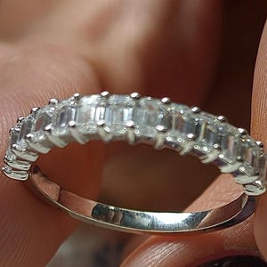 1.3TCW Emerald  Cut Solitaire Lab Grown Diamond Half Eternity Band, IGI Certified Lab Diamond Wedding Ring, Anniversary Gifts, Handmade Ring