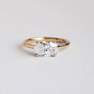 IGI Certified 1.0 To 3.0 CT Oval Diamond Engagement Ring, Lab Grown Diamond Ring, Comfort Fit White/Rose/Yellow Gold Ring, East West Ring