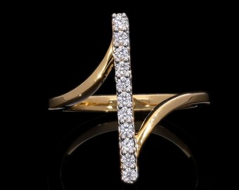 0.20 TW Round Cut Lab Grown Diamond Engagement Ring, 11 Diamond Bar Ring for Her, Lab Created Diamond Ring, Gifts for Women, Handmade Rings