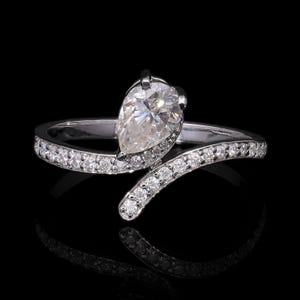 Pear Cut Lab Grown Diamond Bypass Shank Engagement Ring, Diamond Ring for Her, Fancy Diamond Ring, Anniversary Gifts, Lab Created Diamond