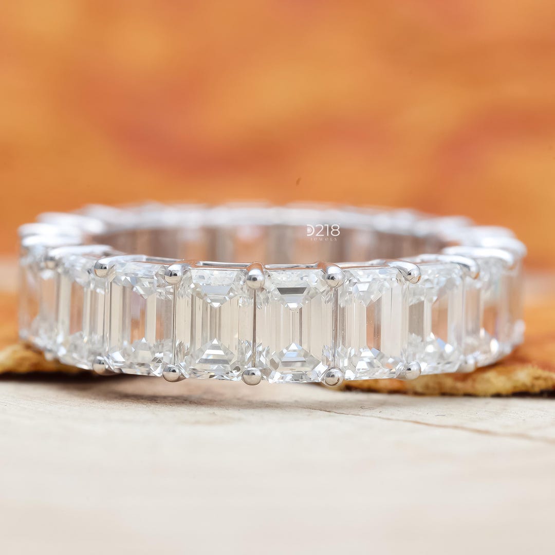 Emerald Cut Lab Grown Diamond Eternity Band, White Gold Wedding Ring ...