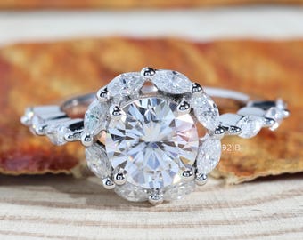 Runder Labradorit Diamant Verlobungsring, Trending Vorschlag Ring, personalisierte Braut Schmuck Geschenk für Sie